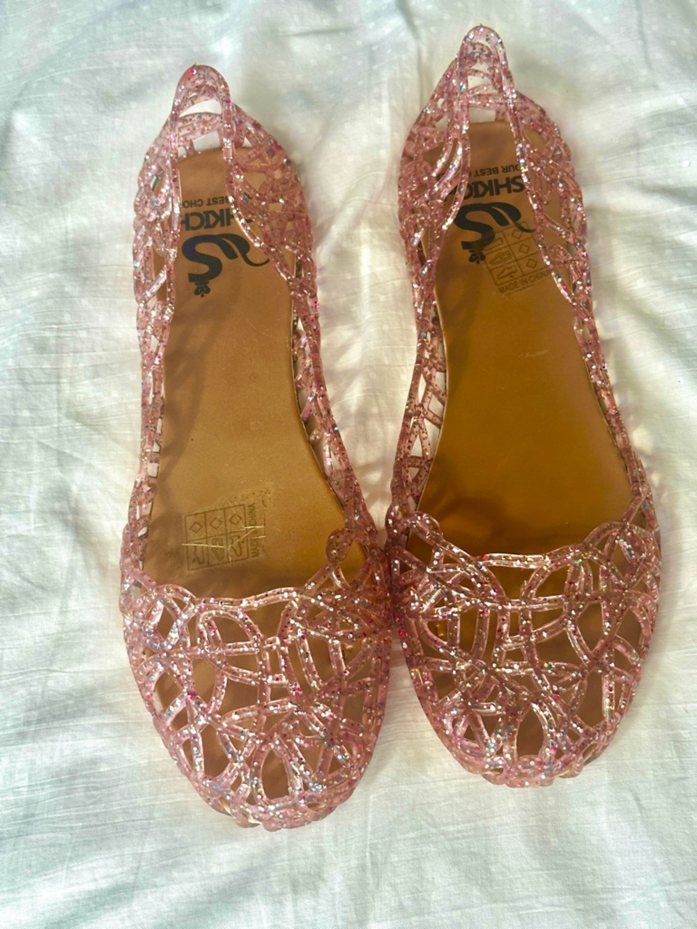 Pink Jelly Ballet Flats -Confetti Glitter Slip-Ons- Sz 9
